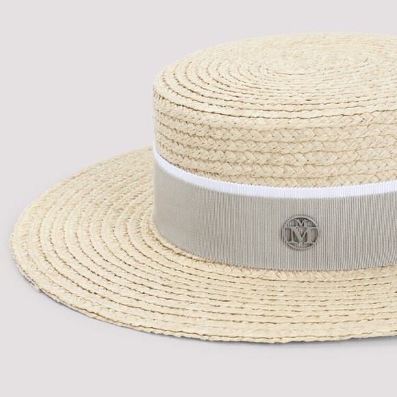 Maison Michel Woven Raffia Hat With Light Beige Fabric Band - NWT